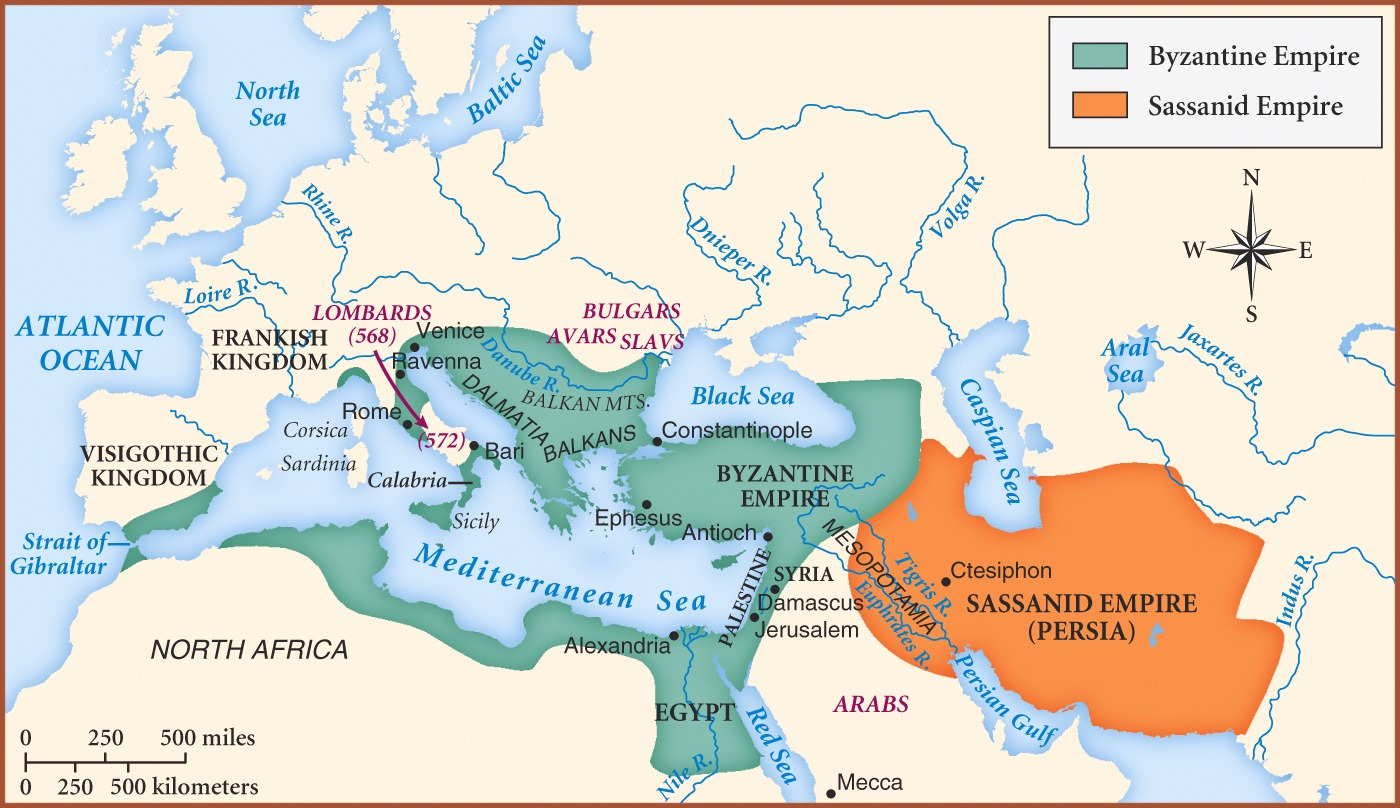 Map of Byzantium and Sassanid Empires