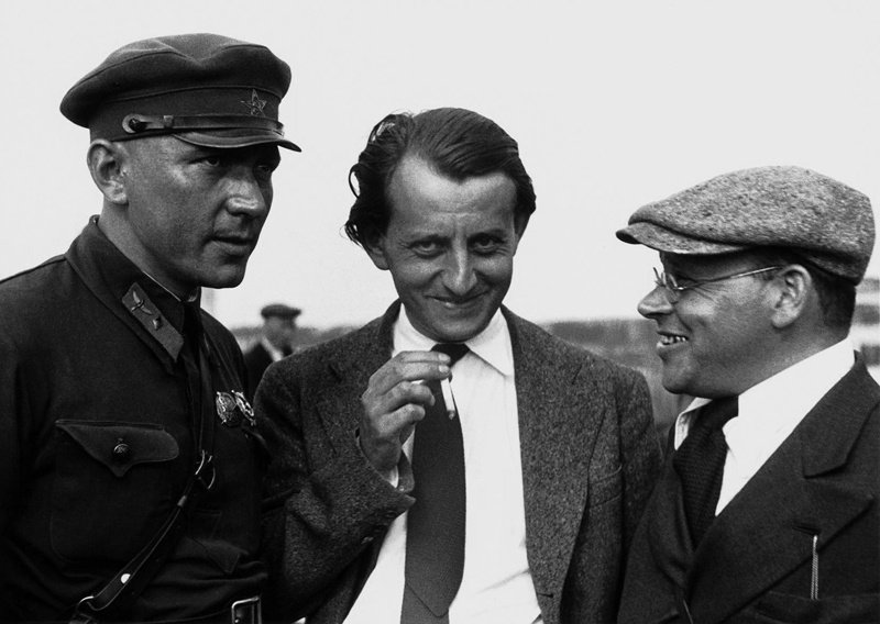 André Malraux, Isaac Babel and unknown man purportedly in NKVD uniform