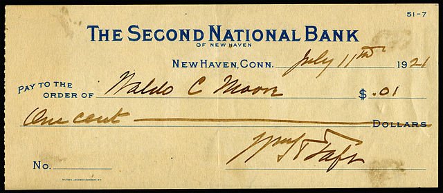 One cent check drafted by Taft